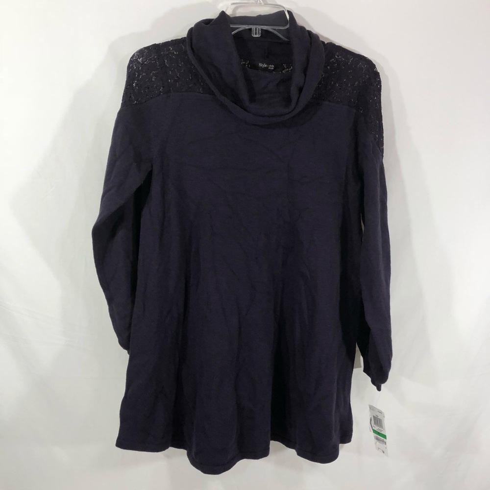 Style & Co Petite Cowl Neck Lace Sweater PL